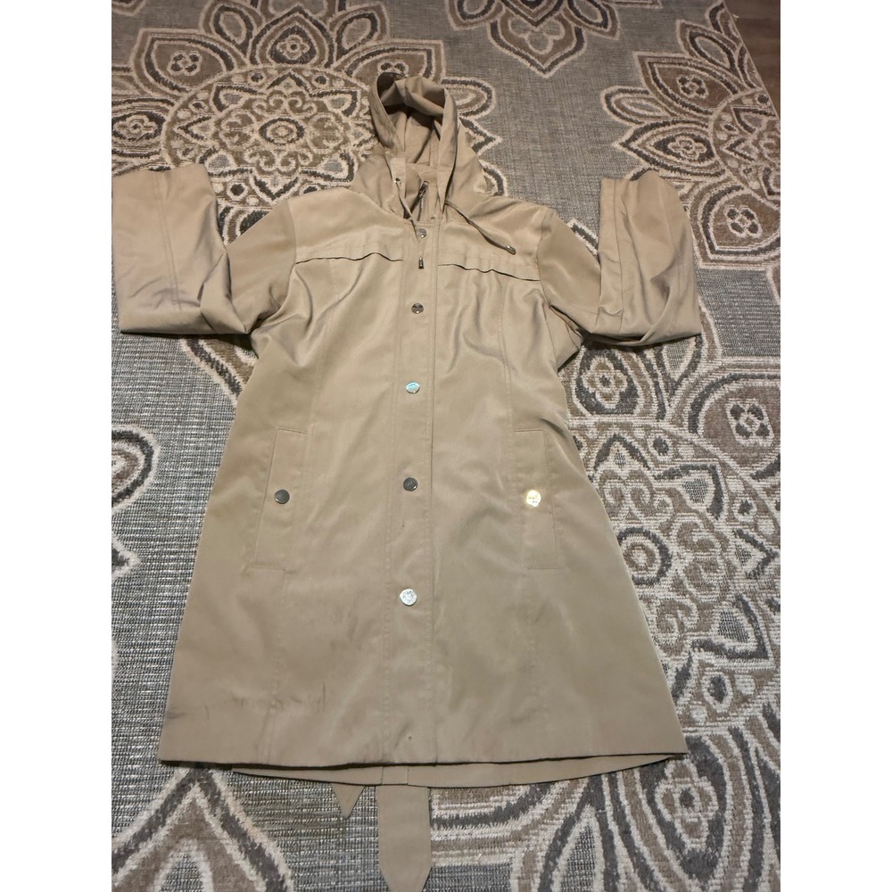 Croft & Barrow Womens Tan Hooded Trench Coat Khaki Mid Length Jacket Size M